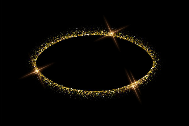 椭圆形的金色镜框，闪耀着辉光效果，金色的椭圆形来自奢华的尘埃图片下载