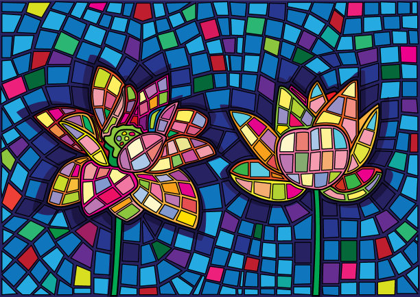 莲花彩色玻璃背景插图矢量图片下载