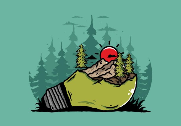 山景观球泡灯插图图片下载