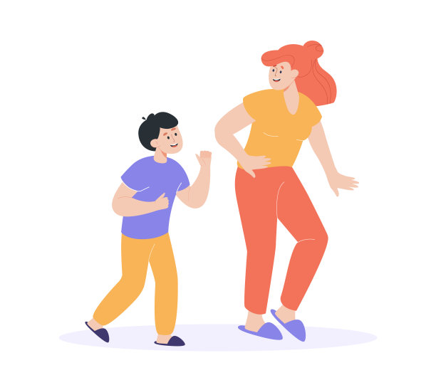 快乐卡通妈妈和儿子一起跳舞图片下载