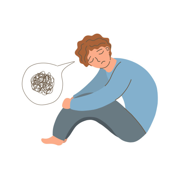 悲伤孤独抑郁的人。精神障碍和抑郁的人。沮丧、困惑的卡通人坐在地板上。矢量插图在白色背景。图片下载