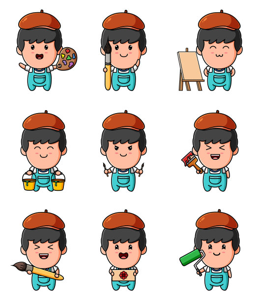 艺术家正在给吉祥物套装的素描上色图片下载