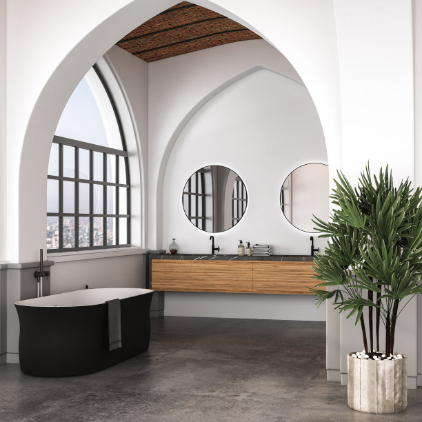 现代的中世纪和极简主义浴室图片下载