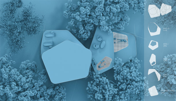 夜间豪华野营设计的3d鸟瞰图图片下载