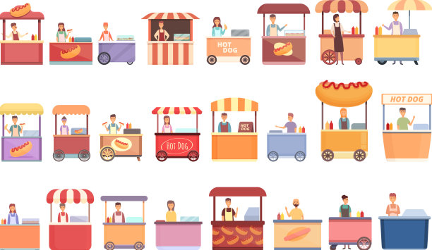 热狗小贩图标设置卡通亭图片下载
