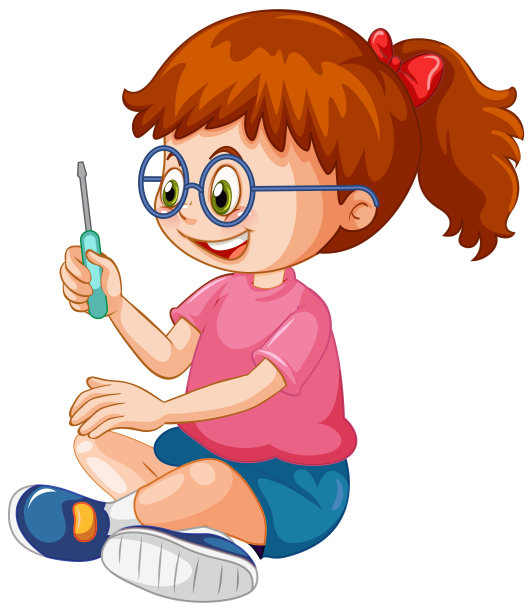 白色背景上是一个拿着螺丝刀的女孩图片下载