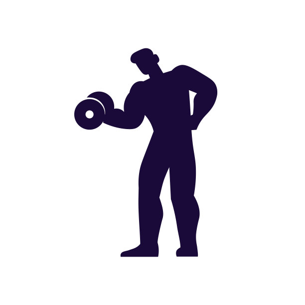 深蓝色轮廓肌肉运动员与哑铃平风格图片下载