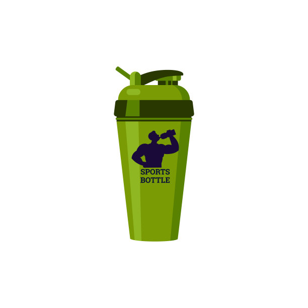 绿色运动瓶与深色轮廓饮用运动男子平风格图片下载
