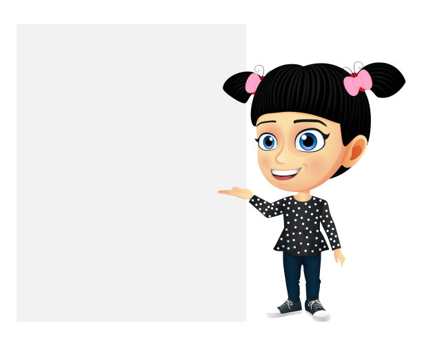 吉祥物的孩子女孩角色站在标语牌图片下载