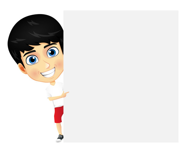吉祥物小男孩站在海报后面图片下载