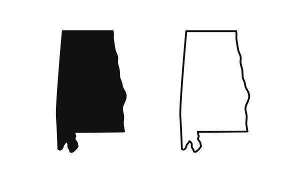 美国阿拉巴马州概况。地图在黑色和白色选项。矢量插图。“n图片下载