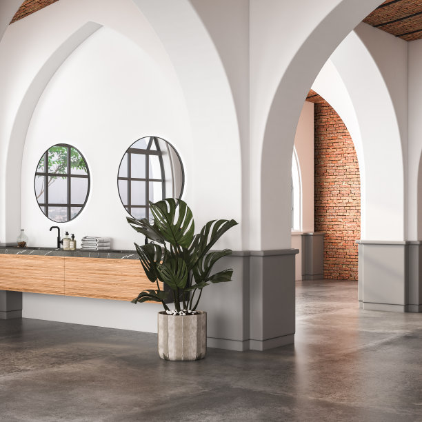 现代的中世纪极简主义浴室，图片下载