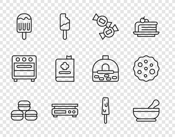 设置线马卡龙饼干研钵和杵糖图片下载