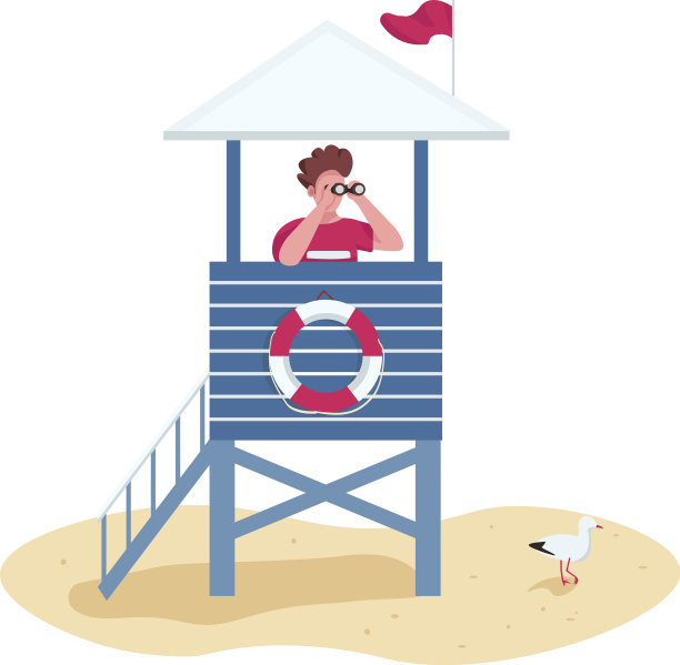 救生塔中带望远镜的救援人员图片下载