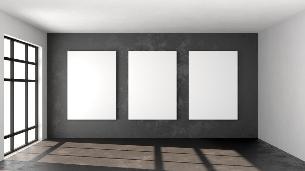 空荡荡的阁楼房间，混凝土墙上贴着空白的海报模型图片下载