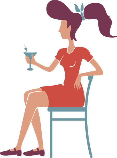 复古优雅的年轻女子与鸡尾酒平图片下载
