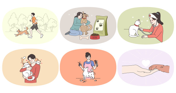 一组宠物主人照顾家畜图片下载