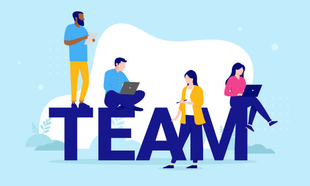 商业团队成员坐在大标题团队上图片下载