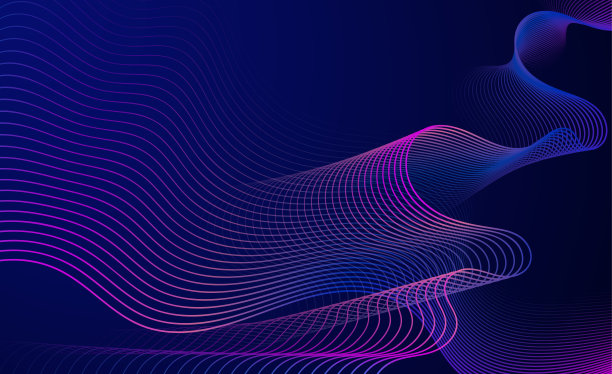 抽象波浪霓虹灯背景。彩色矢量插图在黑暗的背景。图片下载