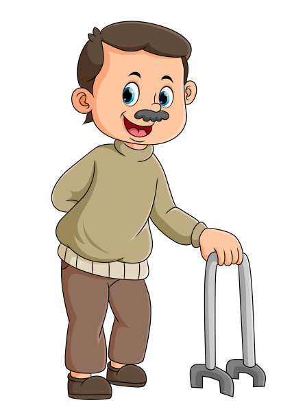 那位老人拄着拐杖走路，脸上带着幸福的微笑图片下载