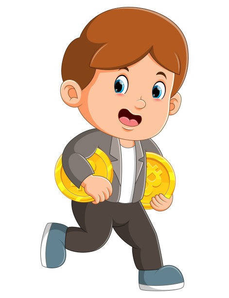 男孩拿着两个比特币飞快地跑着图片下载