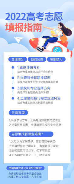 蓝色高考志愿填报指南扁平插画女孩营销长图图片下载