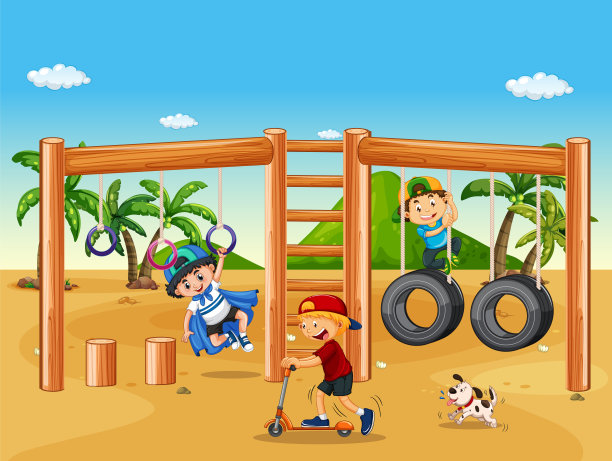 海滩游乐场和快乐的孩子图片下载