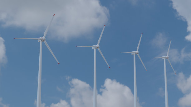 晴朗天气下的风车农场：可再生能源概念，生态电力图片下载