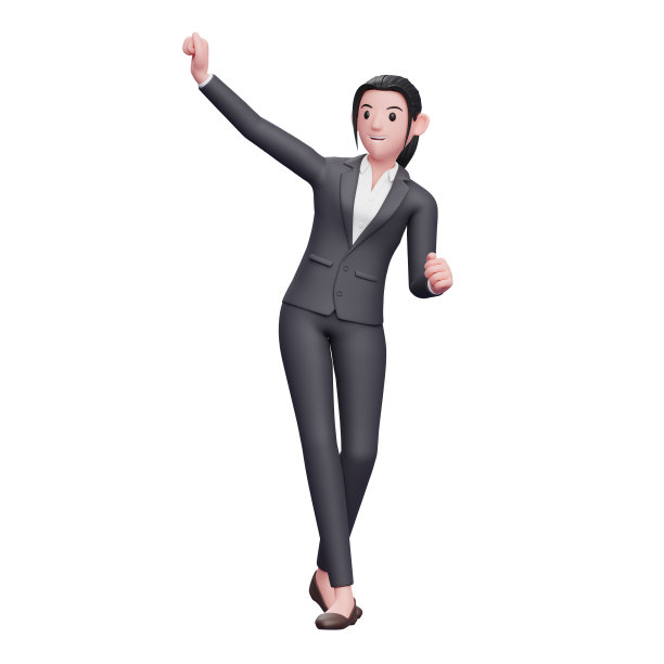 商务女性庆祝胜利与舞蹈，3D渲染商务女性人物插图图片下载