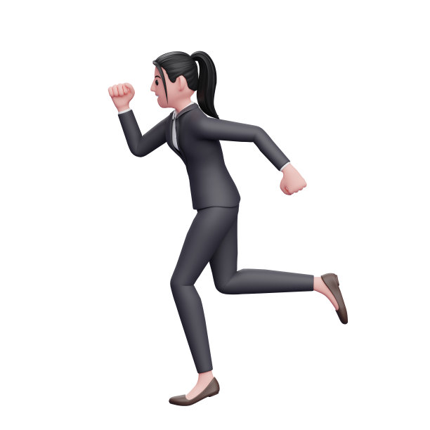 商务女性跑步姿势，3D渲染商务女性人物插图图片下载