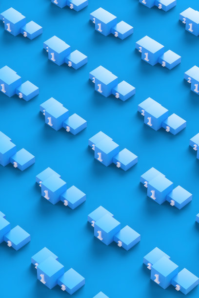 领奖台上的波普艺术与蓝色背景上的奖金号码。3 d渲染插图。图片下载