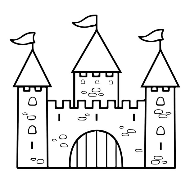 城堡卡通线画着色轮廓图片下载