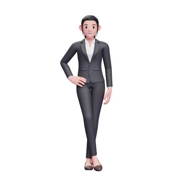 商务女性双腿交叉站立，3D渲染商务女性角色插图图片下载