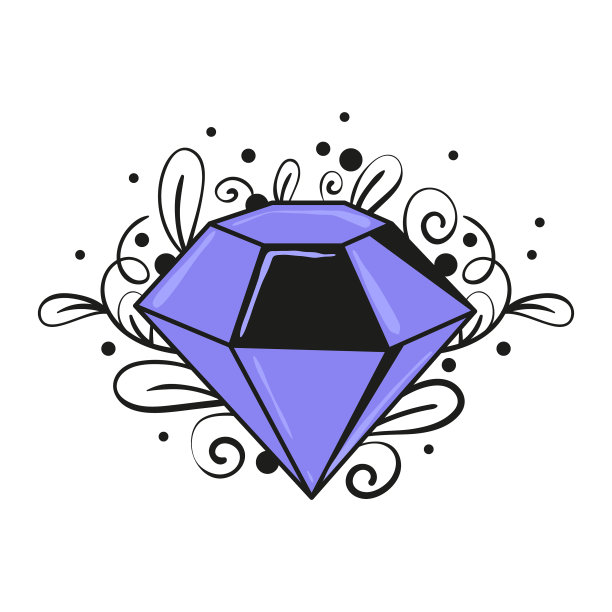 紫色水晶与线条艺术叶子和字母组合图片下载