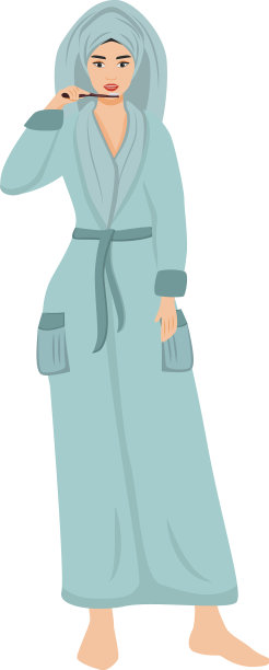 穿着浴袍的女人淋浴后刷牙图片下载