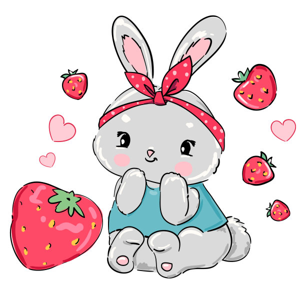 手绘可爱的小兔子和草莓图片下载