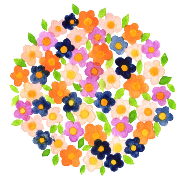 五颜六色的花水彩花环装饰在春天的季节和婚礼活动。图片下载