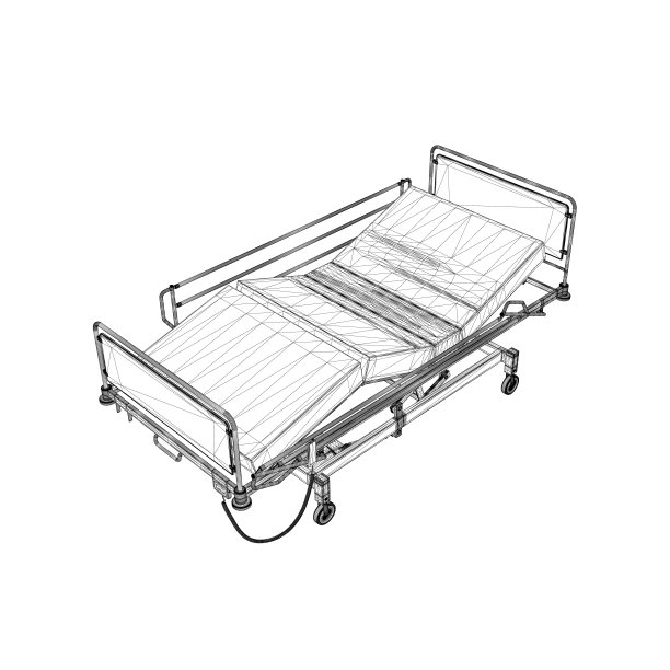 医院病床线框从黑线孤立在白底。等距视图。3 d。矢量插图。图片下载