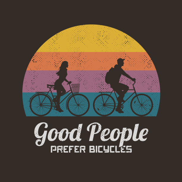 一对夫妇骑着自行车，剪影复古图片下载