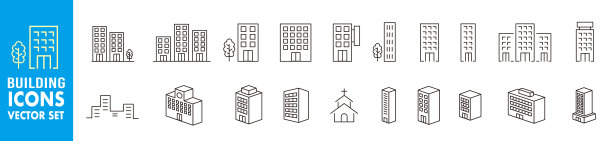 简单的黑白建筑图标设置图片下载