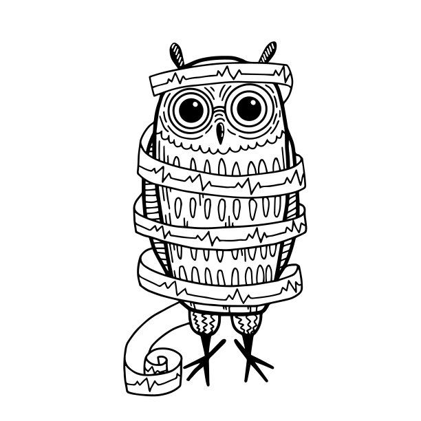 心脏病专家的猫头鹰。矢量手绘卡通插图。图片下载