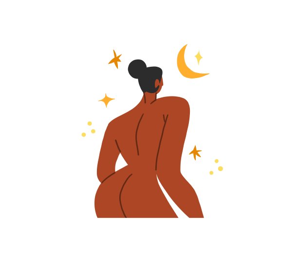 手绘矢量抽象现代图形，剪纸插图的年轻波西米亚女性字符在自然与抽象的月亮和星星。现代女性设计。女性的自然概念。放荡不羁的女人的概念。图片下载