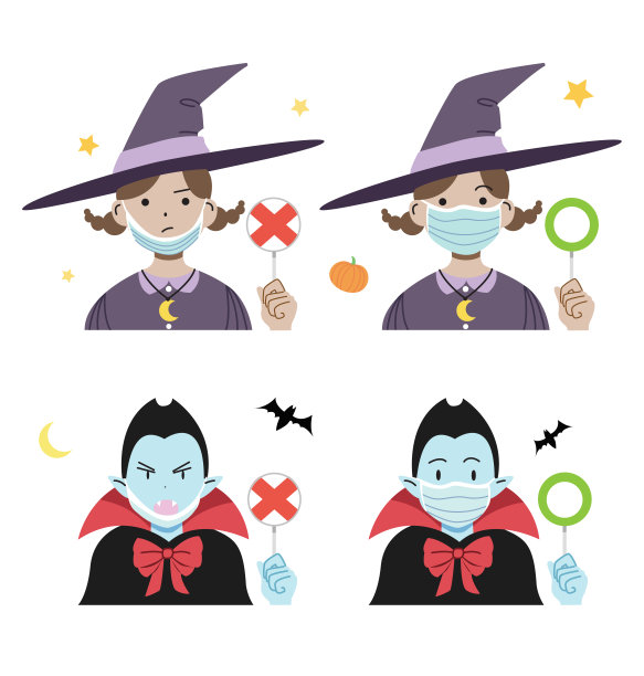 如何戴上防护口罩与万圣节人物交流图片下载