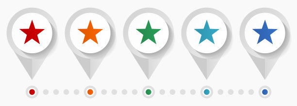 星形概念矢量图标，可编辑的信息图表模板，一套彩色平面设计指针图片下载