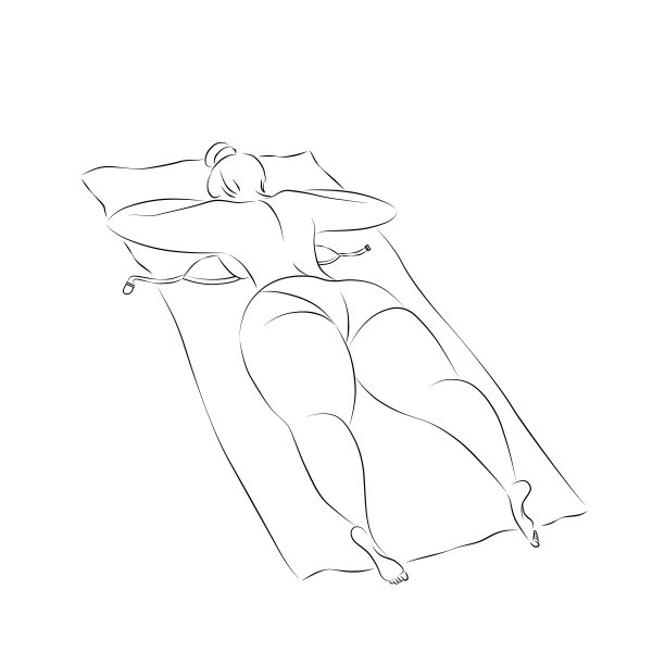 一个穿着泳衣的年轻女孩正在晒日光浴。图片下载