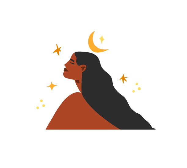 手绘矢量抽象现代图形，剪纸插图的年轻波西米亚女性字符在自然与抽象的月亮和星星。现代女性设计。女性的自然概念。放荡不羁的女人的概念。图片下载