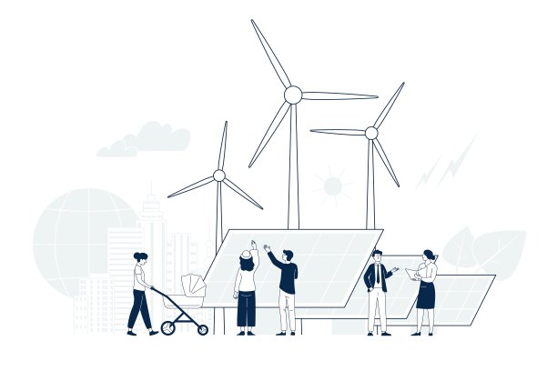 替代能源。太阳能电池板和风车，创造性地利用太阳光发电。生态城市概念，电力行业和车站，近期矢量景观图片下载