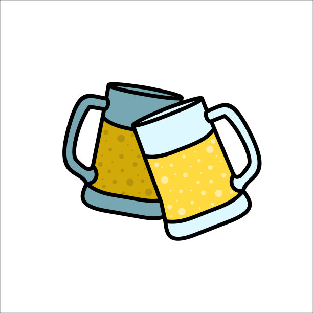 举杯啤酒杯线性图标。欢呼。细线说明。两个泡沫啤酒杯。图片下载