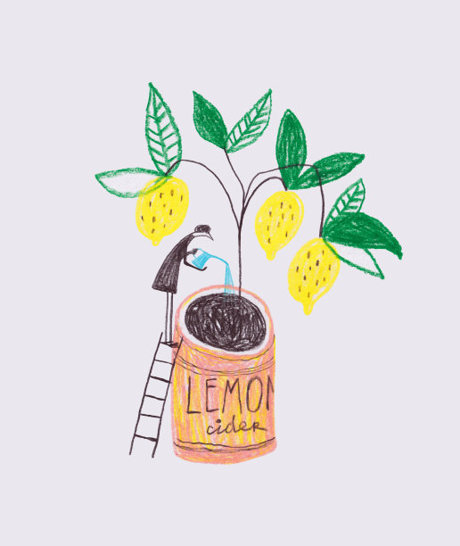 有趣的植物女士浇柠檬树图片下载