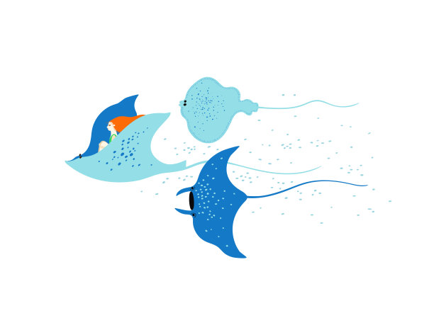 游泳的黄貂鱼和一个女孩图片下载